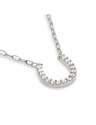 Small Rhodium Plated Cz Horseshoe Necklace 16" + 2"