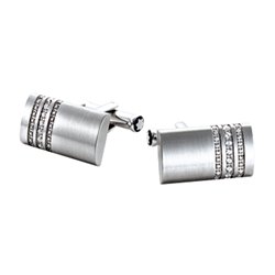 Montblanc Men's Fine Jewellery - Stainless Steel Rectangular with 3 Ring Diamond Cuff Links
