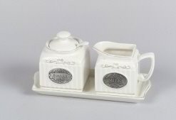 EKH Porzellan-Zucker- und -Milchset mit Untersetzer<br> creme 21 x 9,5 cm