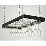 Rogar Hanging Wine Glass Rack - Black/ Chrome