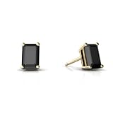 14K Yellow Gold Emerald-cut Genuine Black Onyx Stud Earrings
