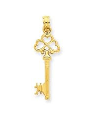 14k Gold Solid Polished 3-Dimensional Key Charm