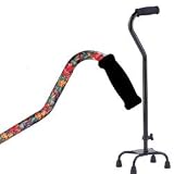 Quad Cane - Summer Garden Offset handle for greater stability. This quad cane has 300 pounds capacity. Push button height adjustmen in 1 increments.
