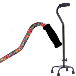 Quad Cane - Summer Garden Offset handle for greater stability. This quad cane has 300 pounds capacity. Push button height adjustmen in 1