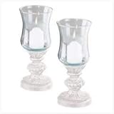 GLASS CANDLE HOLDER PAIR CANDLEHOLDER SANDSTONE BASE