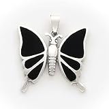 Sterling Silver Black Enamel and MOP (Mother of Pearl) Butterfly Pendant