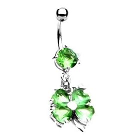 Belly Button Ring Four Leaf Clover Dangle Navel Ring