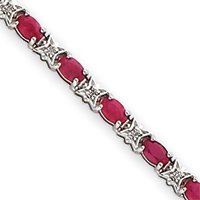 14k White Gold Ruby and Diamond Bracelet - 7 Inch - Box Clasp - JewelryWeb