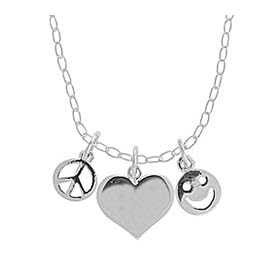 Boma Children's Sterling Silver Heart, Peace & Happy Face Necklace