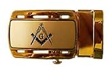Gold Buckle with Masonic Emblem with Black Ratchet Belt