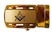 Gold Buckle with Masonic Emblem with Black Ratchet Belt