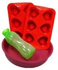 1 Piece Silicone Round Cake Pan Colour Red + 2 Piece Silicone 6-cup Heart Shape Muffin Cake Mould Colour Red + Free Tupperware Eco Bottle 500ml