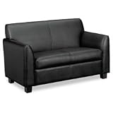 Basyx Tailored Leather Reception Two-Cushion Loveseat, 53-1/2W X 28-3/4D X 32H, Black