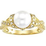 14K Yellow Gold Ladies Pearl and Diamond Ring