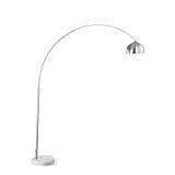 Arc Style Floor Lamp in Satin Nickel on White Marble Stone Base