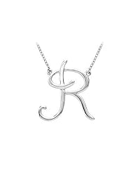 Plain Letter R Script Pendant - .925 Sterling Silver