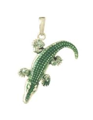 925 Solid Sterling Silver Animal Necklace Charm Pendant, 3d Green Alligator Closed Mou