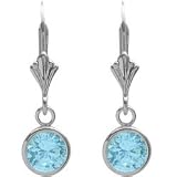Sterling Silver 1.10 Carat 5mm Created Aquamarine Circle Leverback Earrings