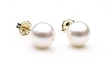 AAA Quality Round 7-7.5mm Akoya SaltWater cultured White Pearl Earrings with 14K Yellow Gold Mount