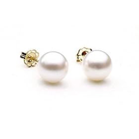 AAA Quality Round 7-7.5mm Akoya SaltWater cultured White Pearl Earrings with... by