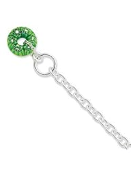 Sterling Silver Green Bead Charm Bracelet QG1495-7.5"
