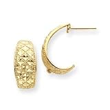14k Polished and Diamond-Cut J-Hoop Post Earrings