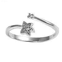 Sterling Silver Fashion Toe Ring - Stars with Clear CZs - 2mm Band Width