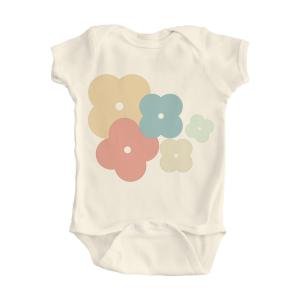 Girl's Natural Color Organic Onesie with Multicolor Flower Design