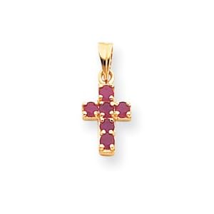 14k Small Ruby Cross Pendant