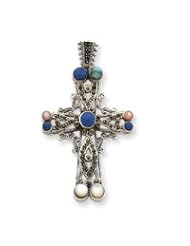 Sterling Silver Multi-color Stone Cross QC3290"