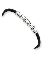 Sterling Silver Beaded Black Rubber Bracelet QG1810-7"