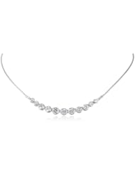 Sterling Silver Simulated Diamond V-Shape Journey Omega Chain Necklace, 16"+1.5" Extender