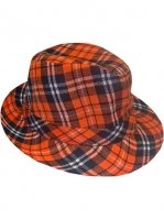 Outer Rebel Fashion Fedora Hat- Black, Orange & White Plaid
