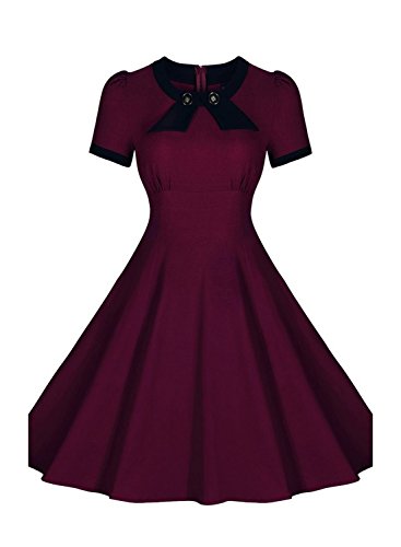 SYLVIEY Women's Scoop Neck Elegant Bow Vintage 1940's Casual Evening Dress