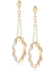 14K Yellow Gold Italian Cubic-Zirconia Wavy Dangle Earrings