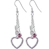 Officially Licensed PLAYBOY Rabbit Head Pink Gem HOLLOW HEART Dangle Earrings