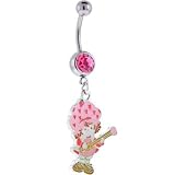 Strawberry Shortcake GUITAR Passion Pink GEM Dangle Belly Ring