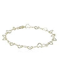 14k Yellow Gold Hammered Heart Italian Bracelet, 7"