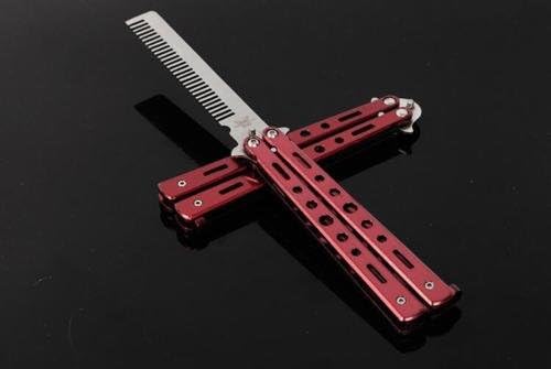 LoJe Stainless Steel Butterfly Knife Comb Balisong for Sports Training, red