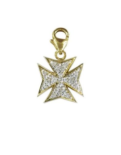 Childrens Toyshop  Jewelry : 14k Choice of White or Yellow Gold Diamond Maltese Cross Charm (1/10 cttw, I Color, I2 Clarity)