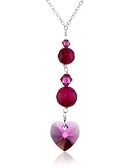 Faceted Fuchsia Agate Bead and Swarovski Elements Crystal Heart and Bicone "Y" Necklace, 18"