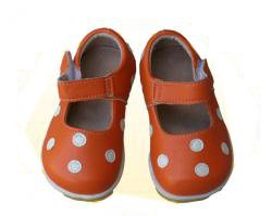 Puddle Jumper Baby / Toddler Leather Mary Janes Shoes Polka Dot Orange White/ FREE SHIPPING
