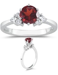 0.18 Cts Diamond & 1.25 Cts Garnet Ring in 18K White Gold