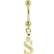 Solid 14k Yellow Gold Cz Initial S Belly Ring