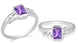 Radiant Cut Amethyst Ring Sterling Silver