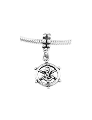 Sterling Silver Captain Wheel with Anchor Dangle Bead Charm