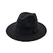 Lanzom Women Wide Brim Straw Wool Fedora Hat Retro Style Belt Panama Hat (Black, One Size)