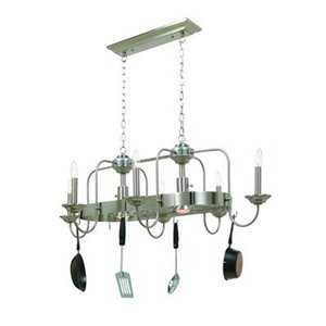 Colonial - 8 Light Colonial Kitchen Pot Rack Candle Lighting Fixture - Stainless Steel - B4368
