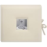Pioneer 12 Inch by 12 Inch 3-Ring Leatherette Inset Frame and Ribbon Closure Memory Book, Ivory