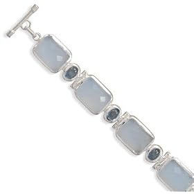7+1.5 Extension Chalcedony and Blue Topaz Toggle Bracelet by Chalcedony Bracelets